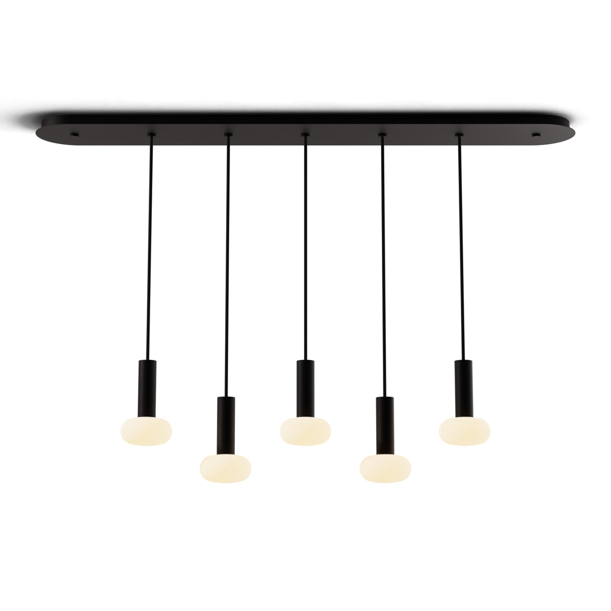 Koncept Combi Linear 5-Light LED Pendant, Matte Black, 6" Body, Frosted Glass Ball (CMP-L5-S-06-MTB+NA+GLB)