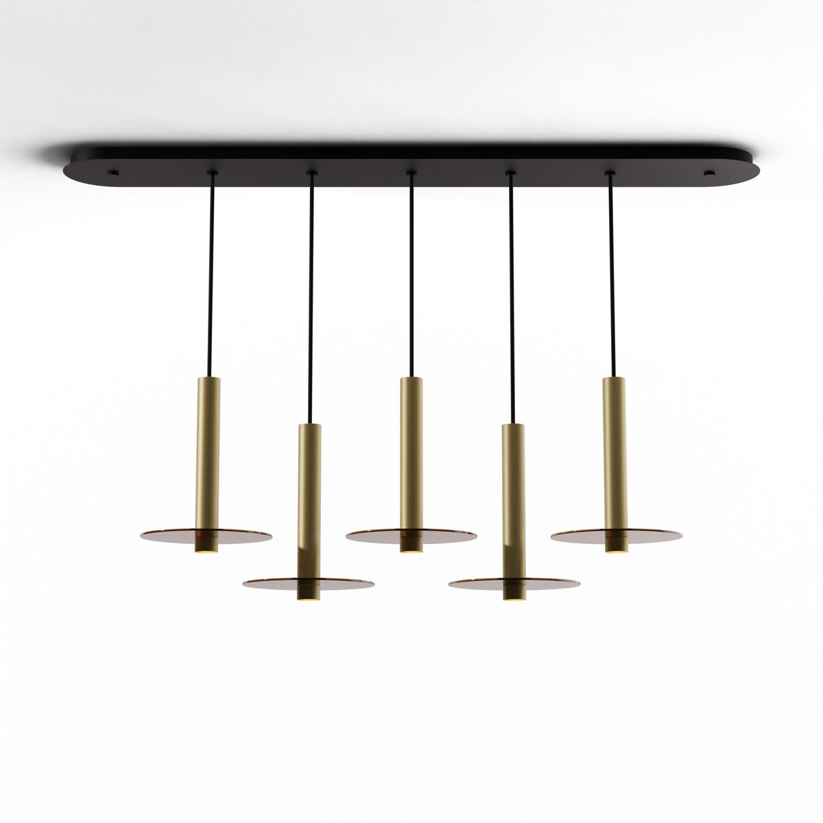 Koncept Combi Linear 5-Light LED Pendant, Brass, 12" Body, 9" Glass Plate – Tea Brown (CMP-L5-S-12-BRS+GTEA9)