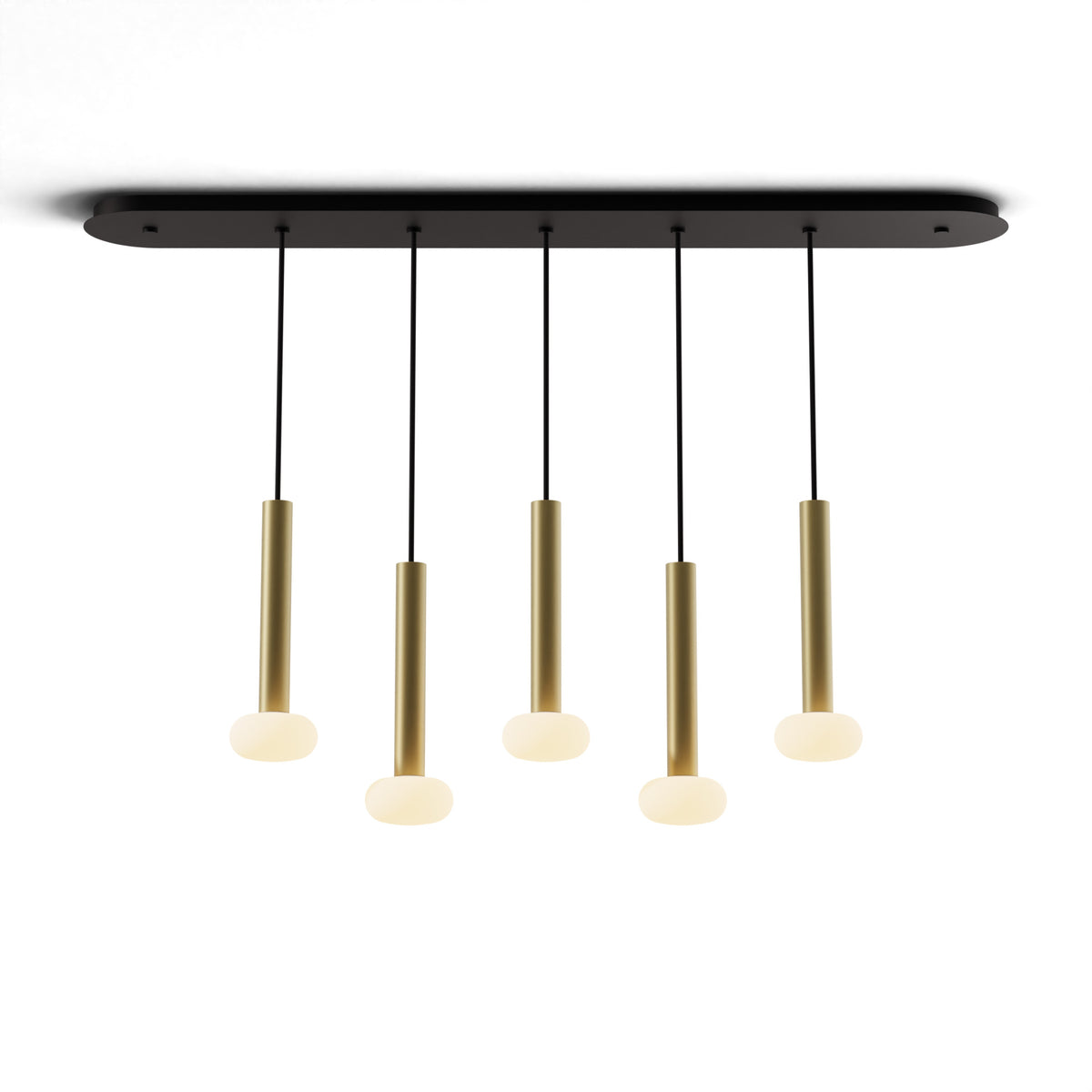 Koncept Combi Linear 5-Light LED Pendant, Brass, 12" Body, Frosted Glass Ball (CMP-L5-S-12-BRS+NA+GLB)