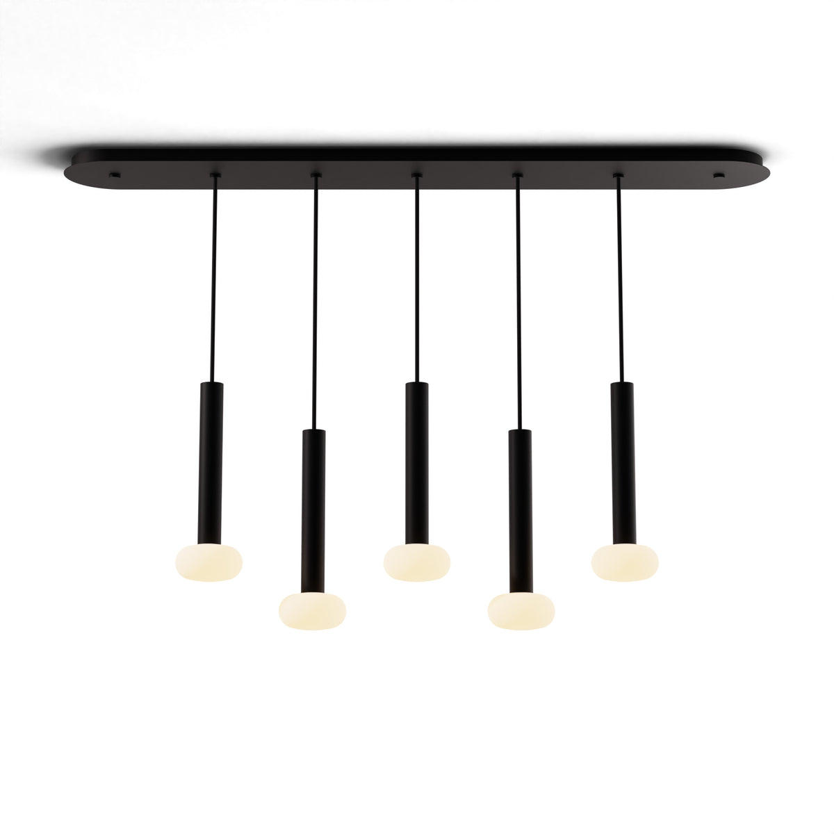 Koncept Combi Linear 5-Light LED Pendant, Matte Black, 12" Body, Frosted Glass Ball (CMP-L5-S-12-MTB+NA+GLB)