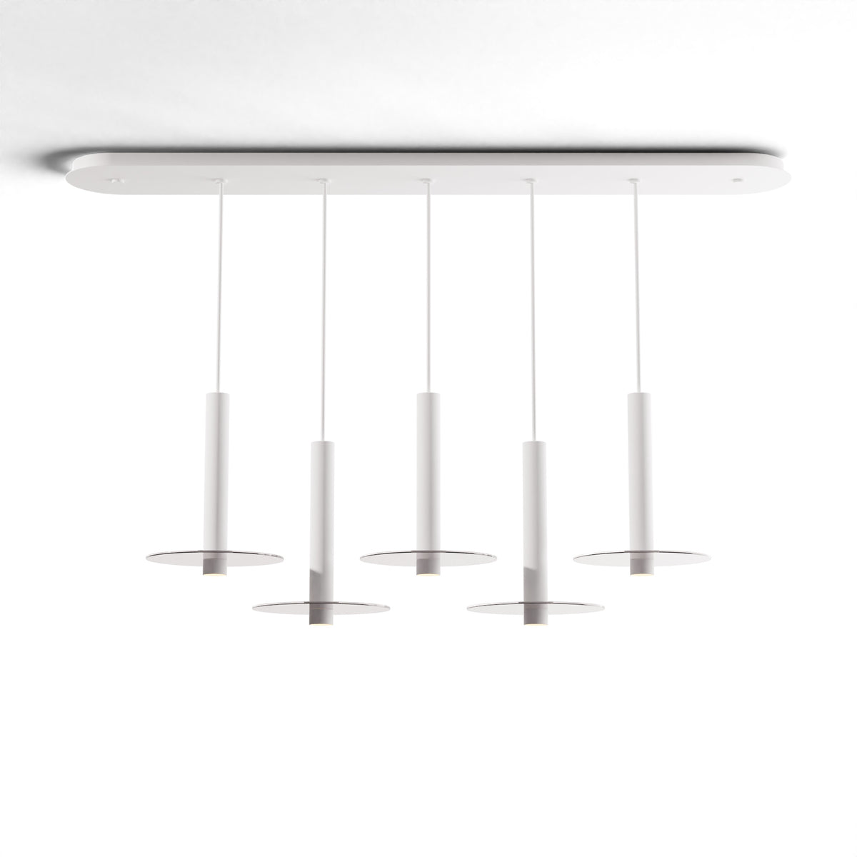 Koncept Combi Linear 5-Light LED Pendant, Matte White, 12" Body, 9" Glass Plate – Clear (CMP-L5-S-12-MWT+GCLR9)