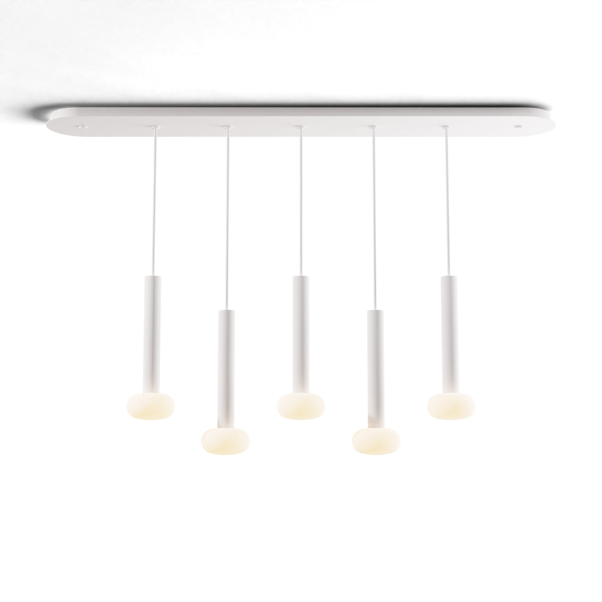 Koncept Combi Linear 5-Light LED Pendant, Matte White, 12" Body, Frosted Glass Ball (CMP-L5-S-12-MWT+NA+GLB)