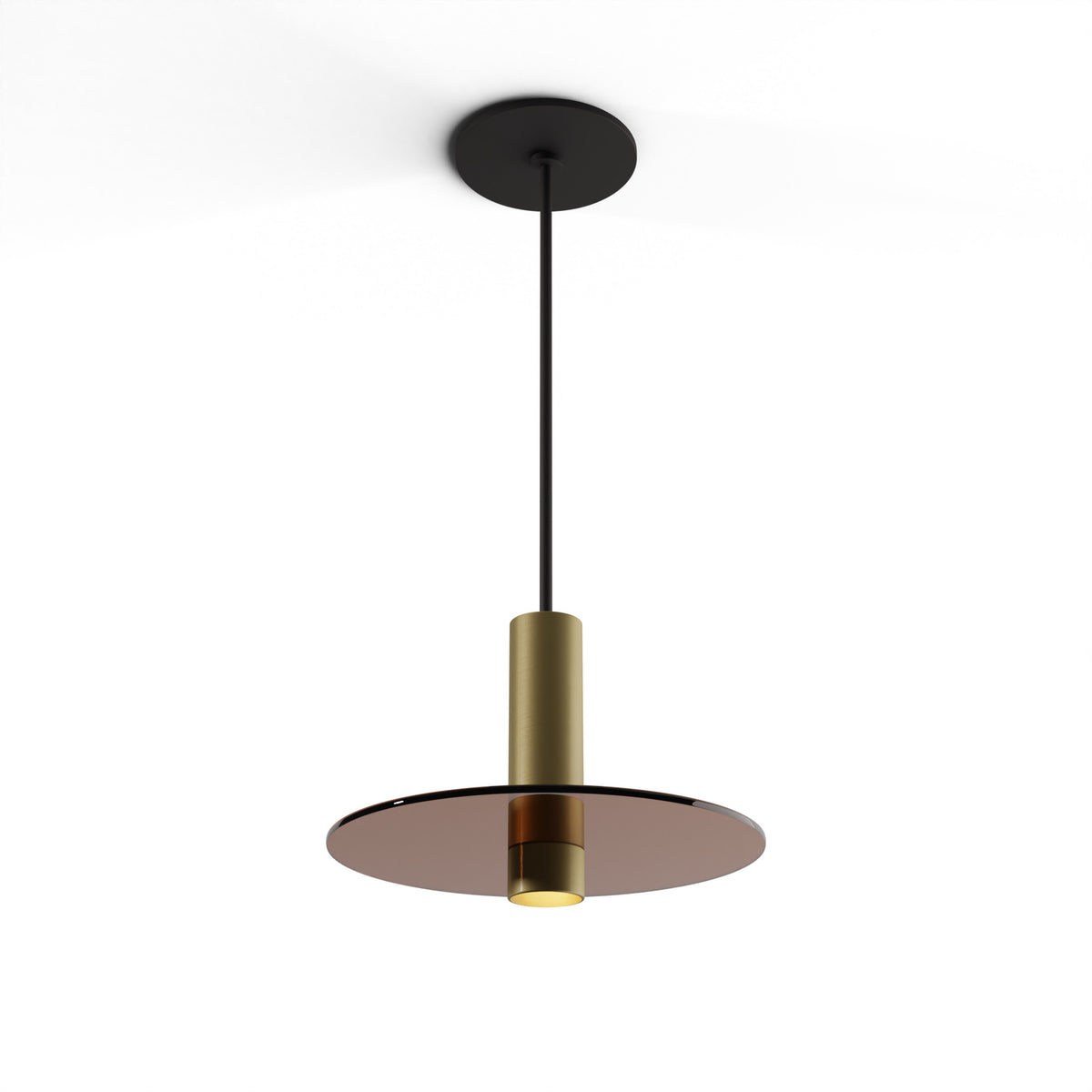 Koncept Combi Single LED Pendant, Brass, 6" Body, 9" Glass Plate – Tea Brown (CMP-S1-S-06-BRS+GTEA9)