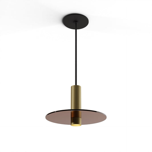 Combi Pendant 6 Brass Matte Black Canopy 9 Glass Plate Tea Brown Attachment Suspension Flush Mount 2 In 1 Cmp S1 S 06 Brs Gtea9 by Koncept Inc