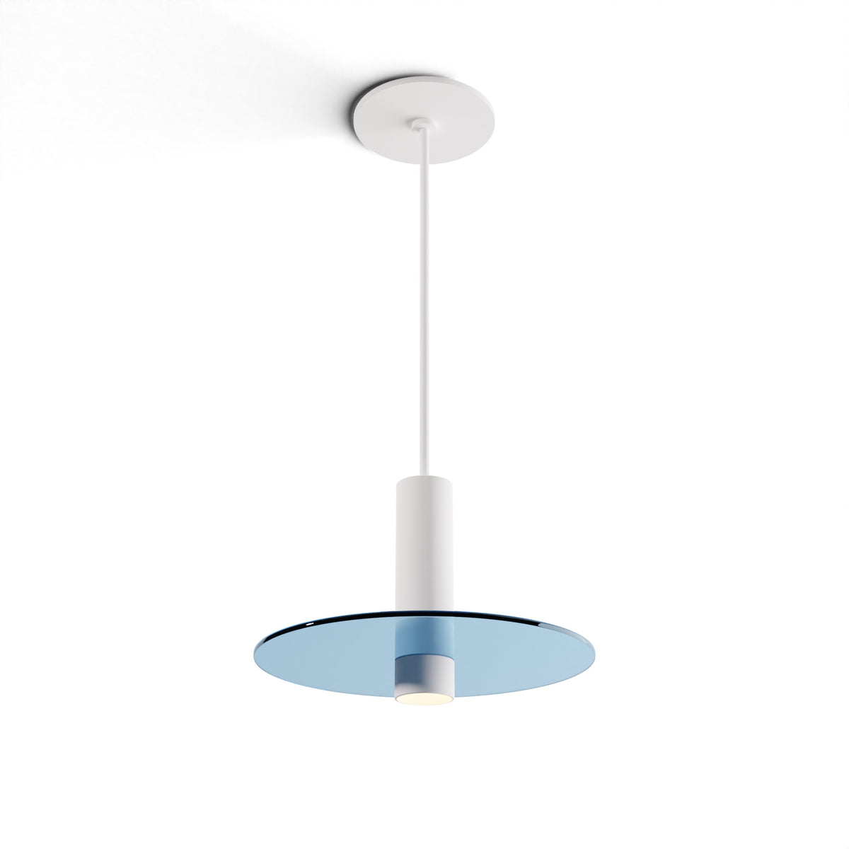 Koncept Combi Single LED Pendant, Matte White, 6" Body, 9" Glass Plate – Blue (CMP-S1-S-06-MWT+GBLU9)