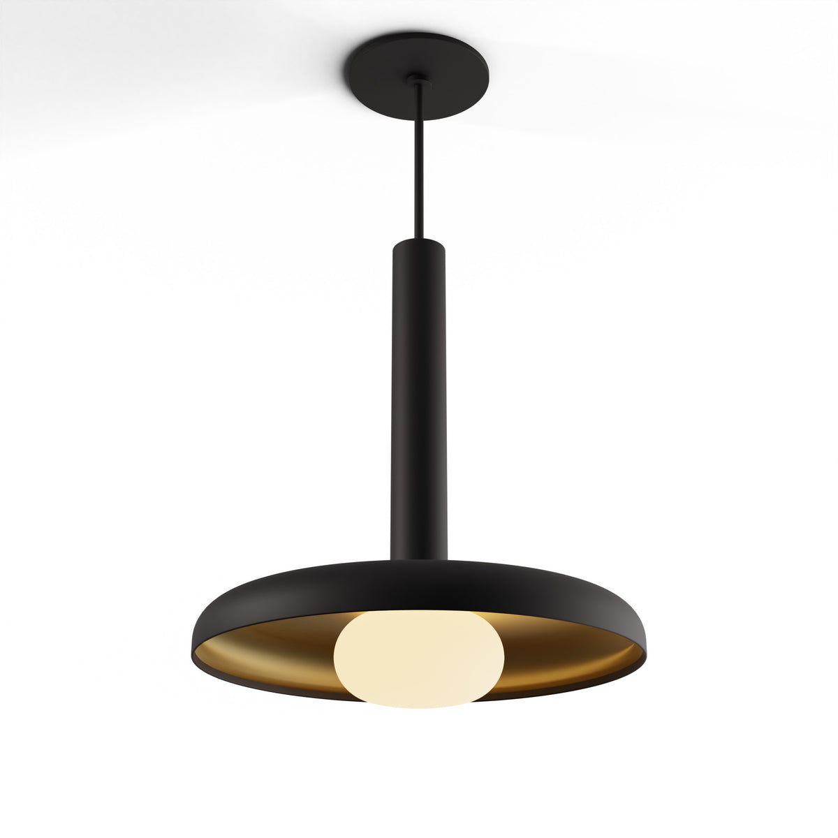 Koncept Combi Single LED Pendant, Matte Black, 12" Body, 12" Shade – Matte Black/Brass + Frosted Glass Ball (CMP-S1-S-12-MTB+SMBB12+GLB)