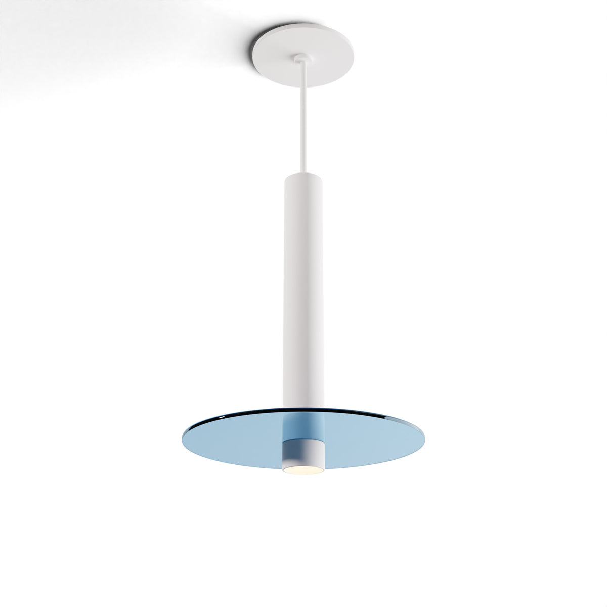 Koncept Combi Single LED Pendant, Matte White, 12" Body, 9" Glass Plate – Blue (CMP-S1-S-12-MWT+GBLU9)