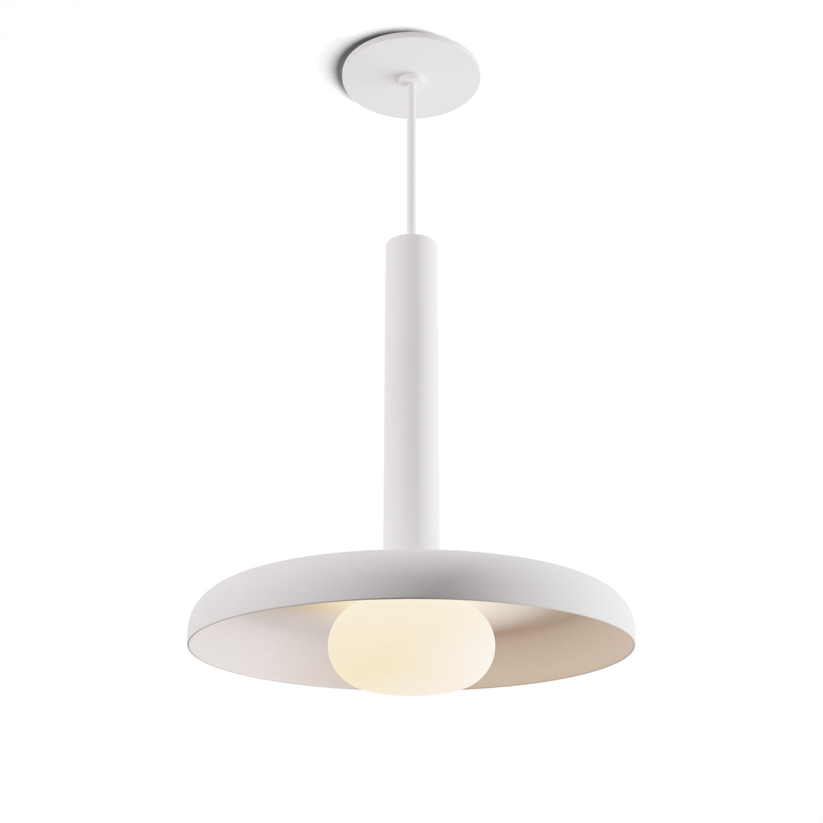 Koncept Combi Single LED Pendant, Matte White, 12" Body, 12" Shade – Matte White + Frosted Glass Ball (CMP-S1-S-12-MWT+SMWT12+GLB)
