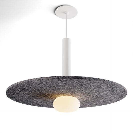 Combi Pendant 12 Matte White Matte White Canopy 20 Acoustic Panel Charcoal Attachment Glass Ball Attachment Suspension Flush Mount 2 In 1 Cmp S1 S 12 Mwt Accl20 Glb by Koncept Inc