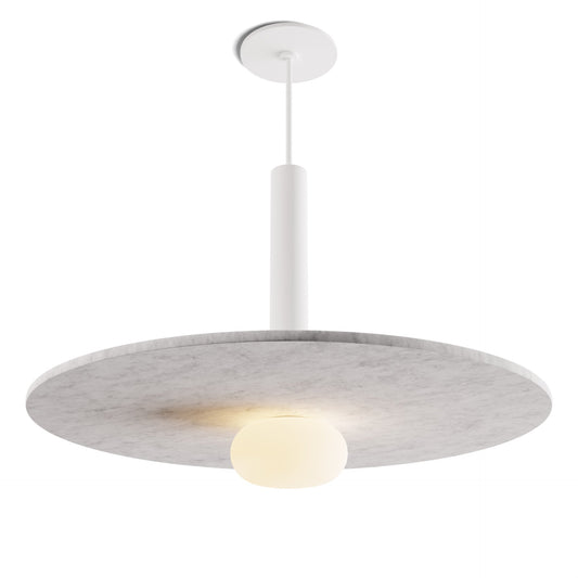 Combi Pendant 12 Matte White Matte White Canopy 20 Acoustic Panel Light Marble Attachment Glass Ball Attachment Suspension Flush Mount 2 In 1 Cmp S1 S 12 Mwt Altm20 Glb by Koncept Inc
