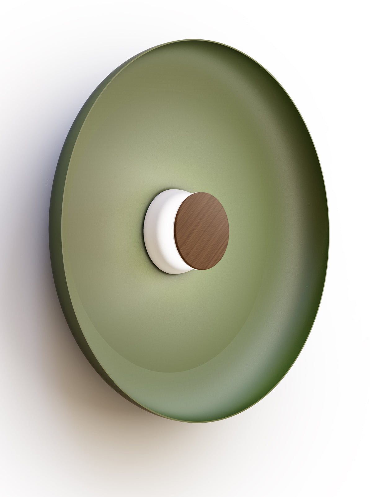 Pablo Designs Totem Sconce Metal – 22" Forest Green shade, White/Walnut canopy/faceplate