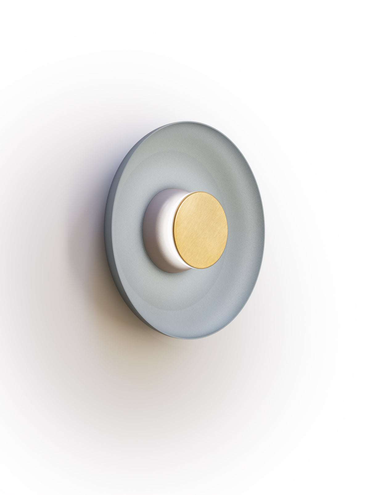 Pablo Designs Totem Sconce Metal – 12" Slate Blue shade, Grey/Brass canopy/faceplate