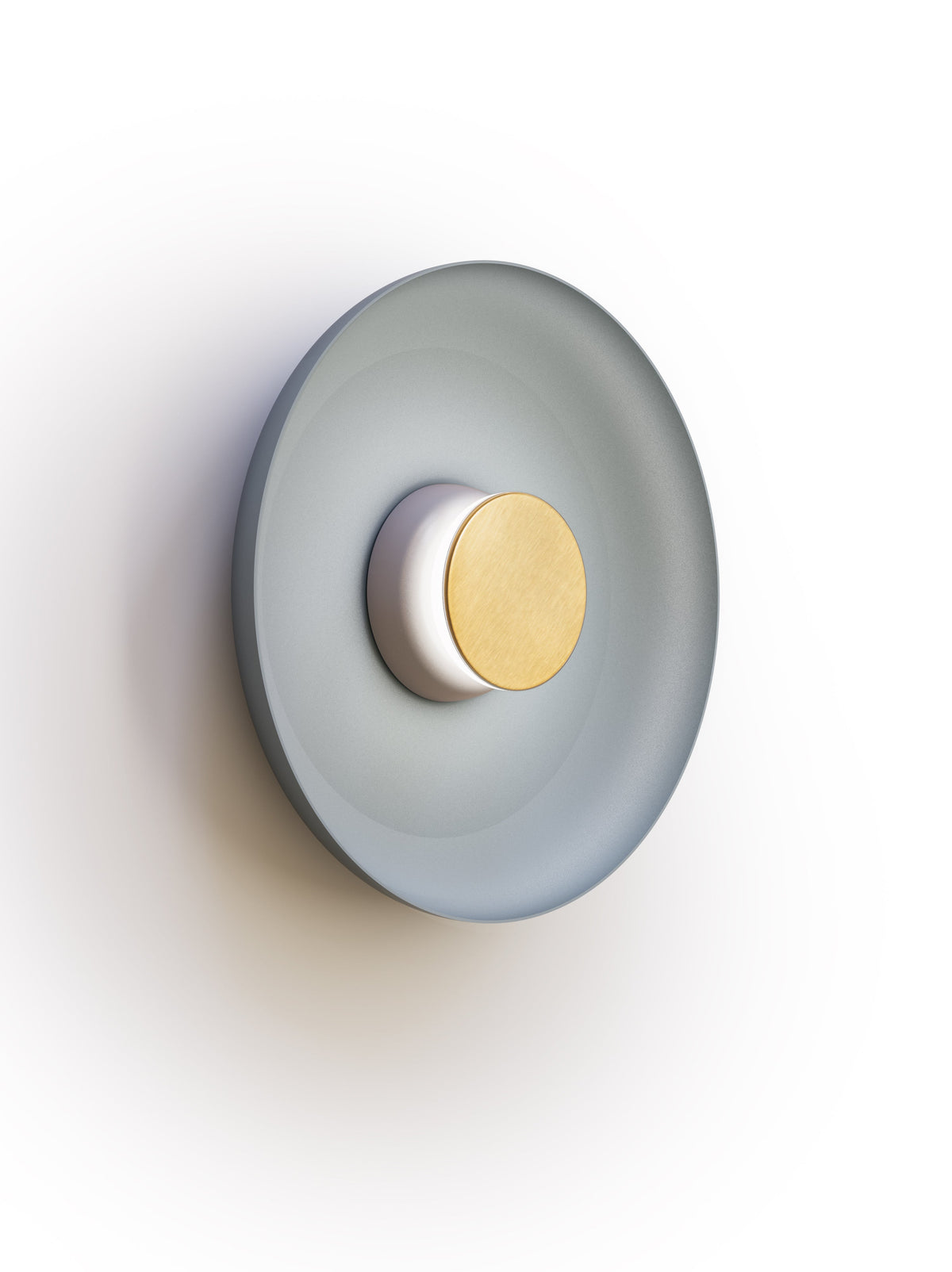 Pablo Designs Totem Sconce Metal – 15" Slate Blue shade, Grey/Brass canopy/faceplate