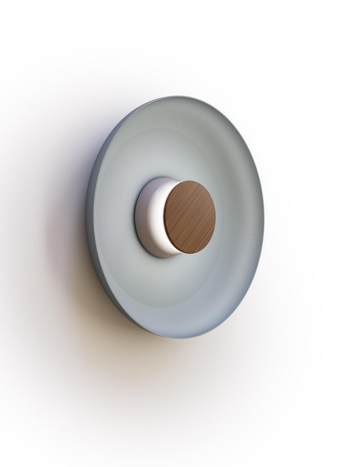 Pablo Designs Totem Sconce Metal – 15" Slate Blue shade, Grey/Walnut canopy/faceplate