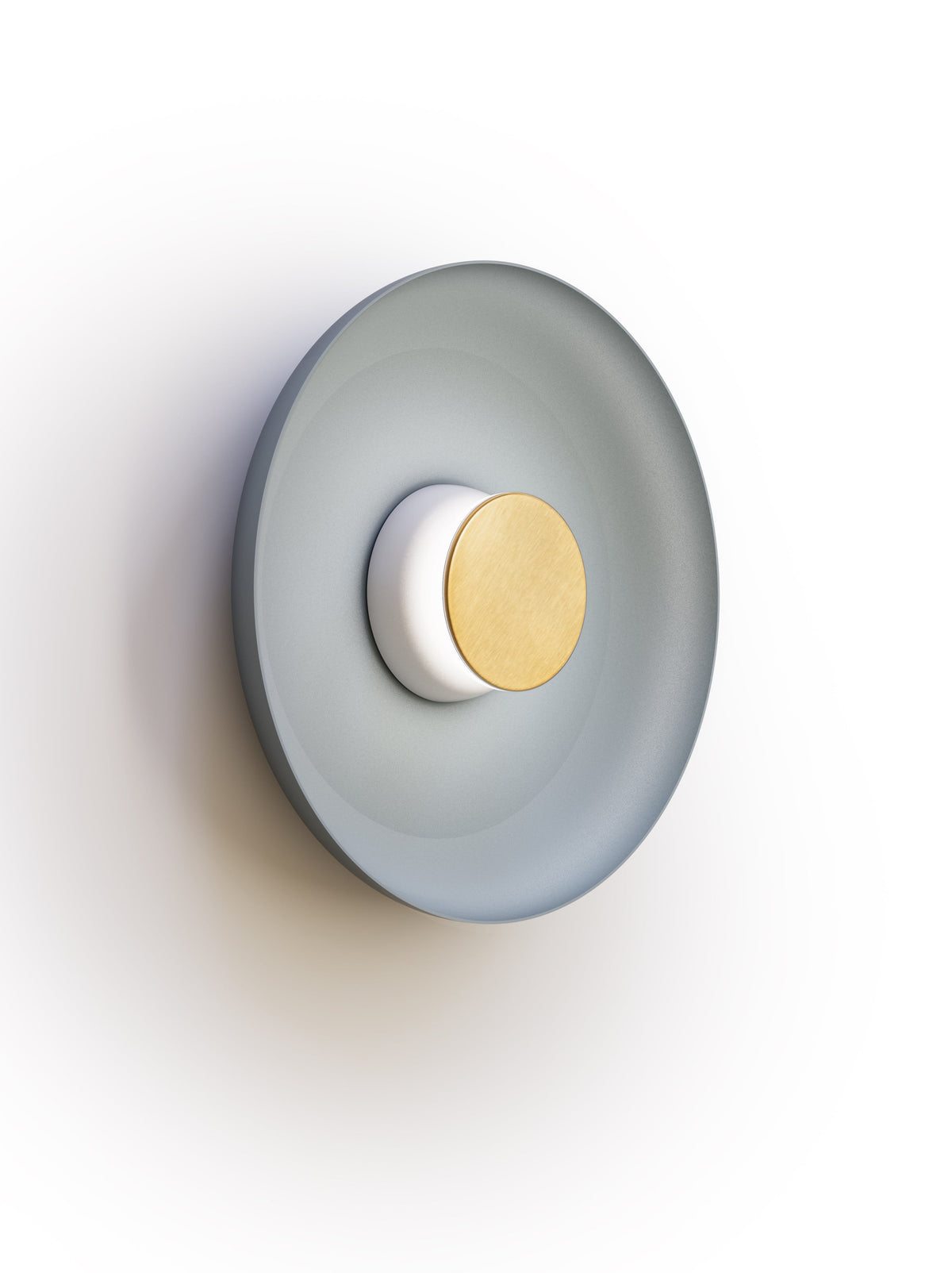 Pablo Designs Totem Sconce Metal – 15" Slate Blue shade, White/Brass canopy/faceplate