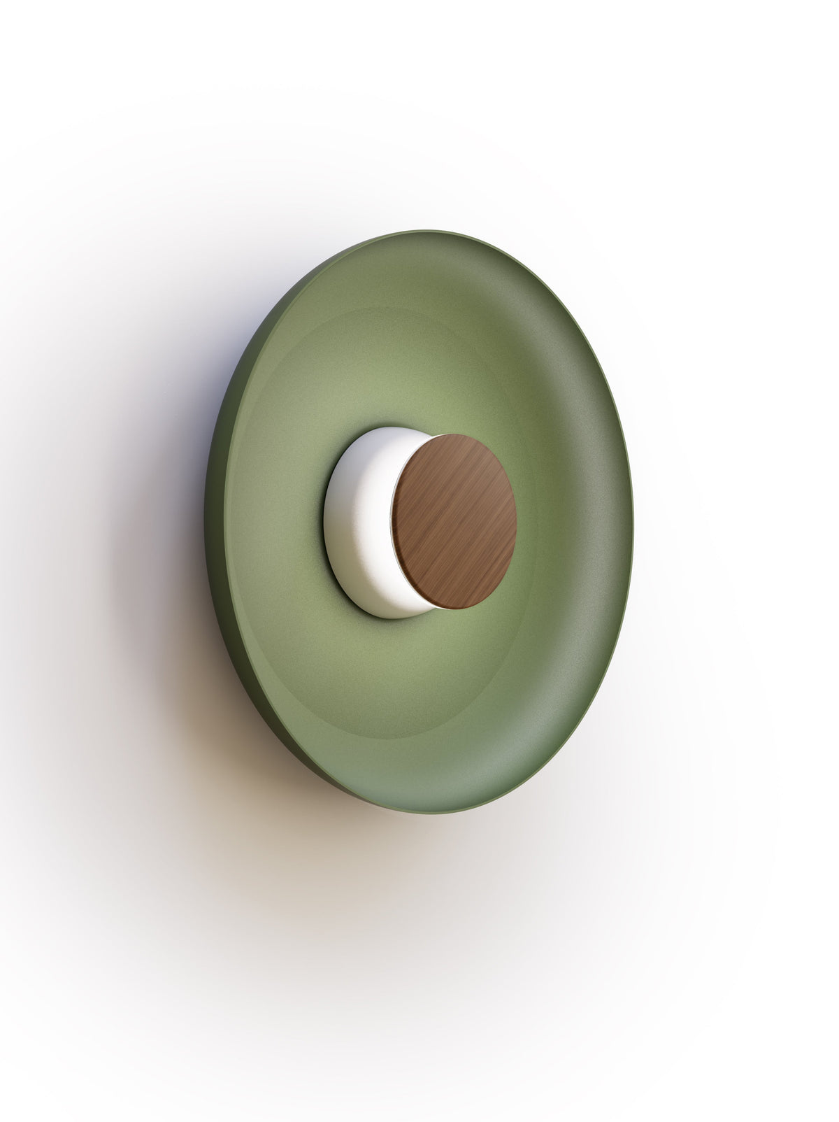 Pablo Designs Totem Sconce Metal – 15" Forest Green shade, White/Walnut canopy/faceplate