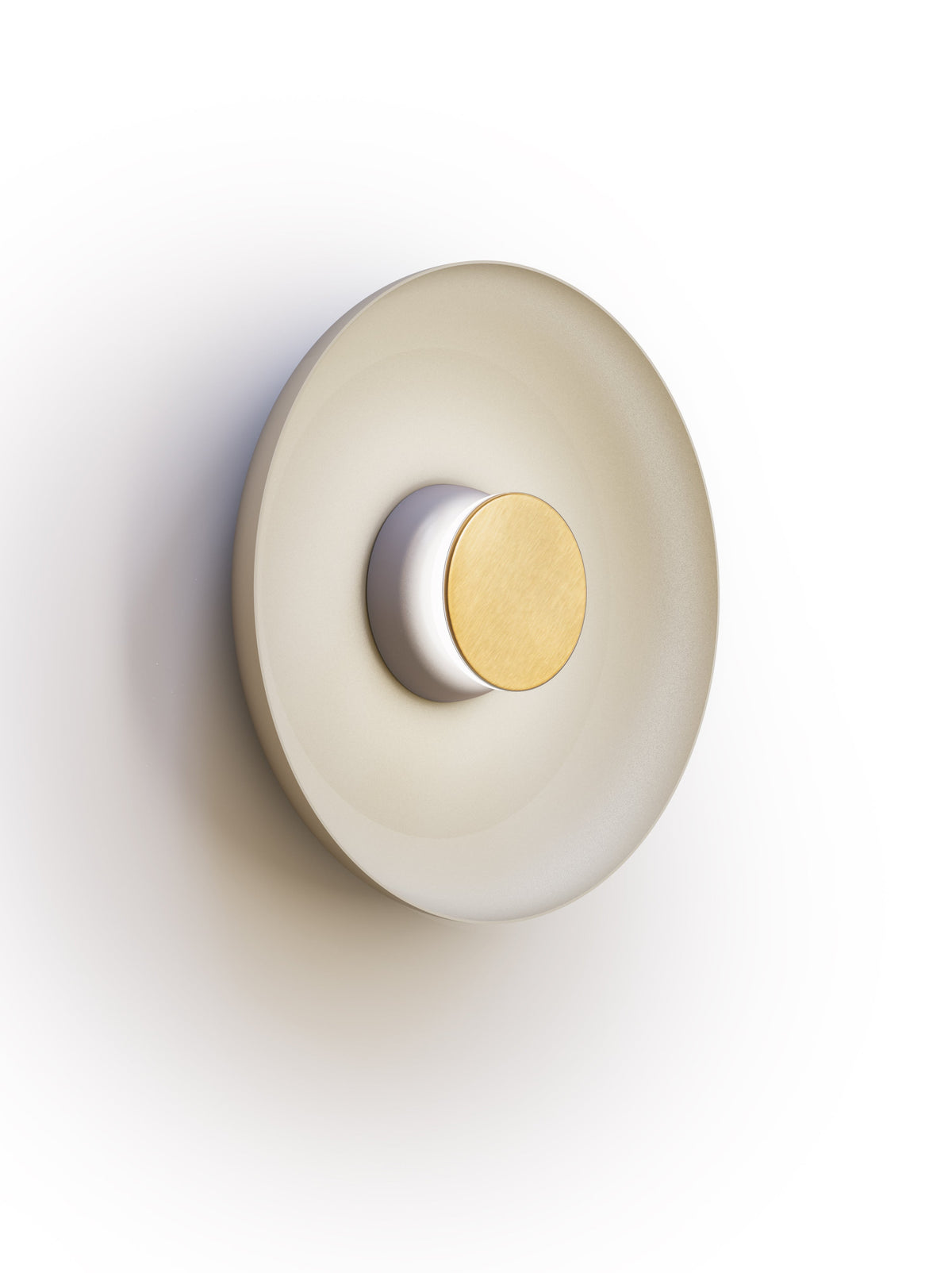 Pablo Designs Totem Sconce Metal – 15" White shade, Grey/Brass canopy/faceplate