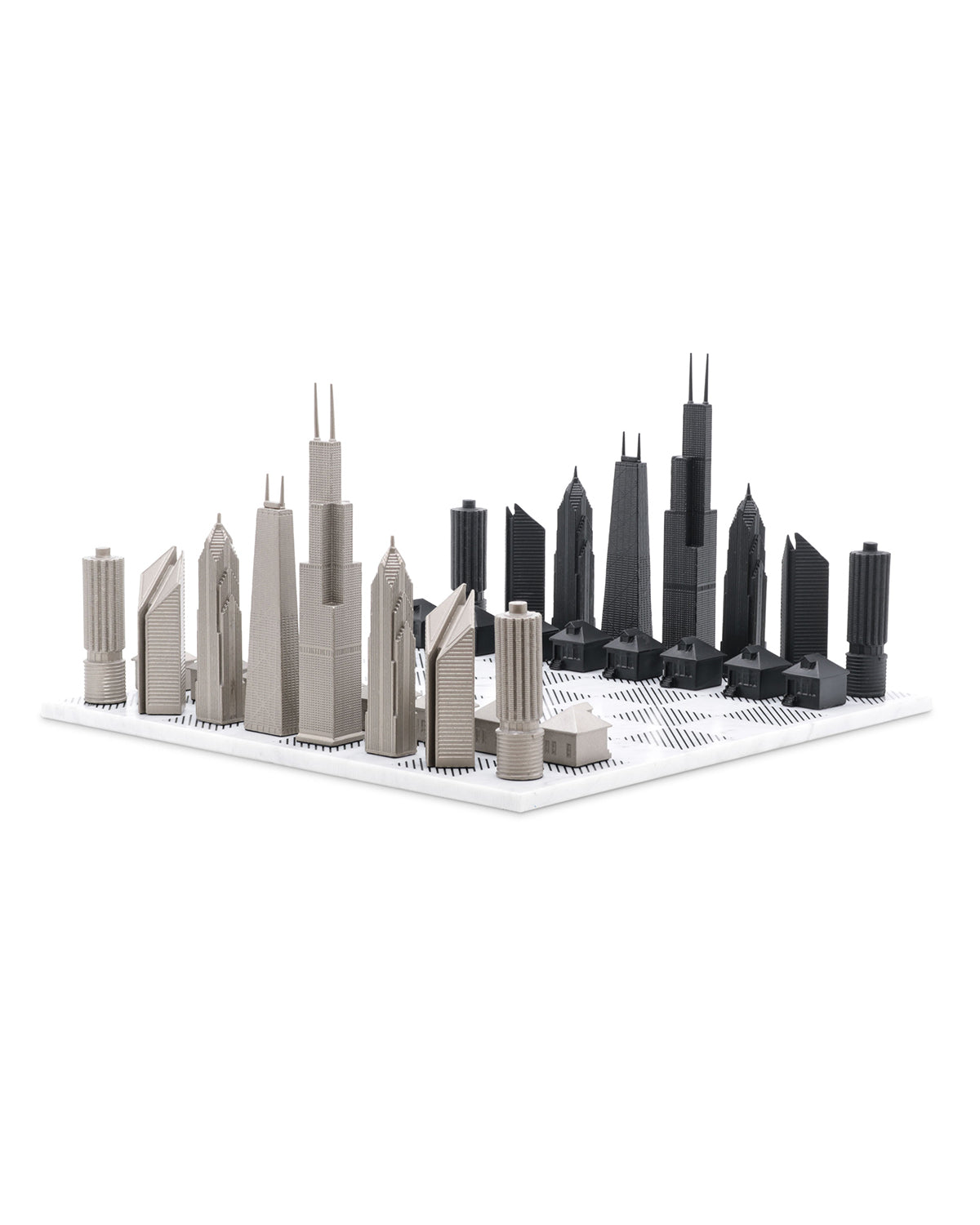 Skyline Chess Chicago Edition stainless steel chess set with carrara marble board – photo 2