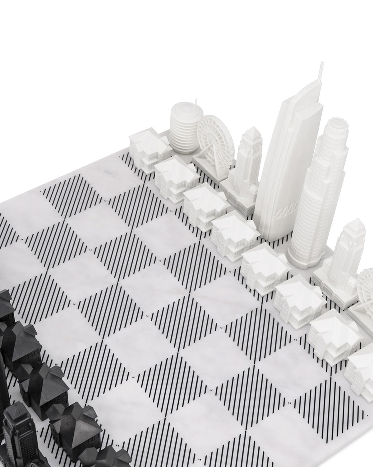 Skyline Chess Los Angeles Edition acrylic chess set with marble hatch board