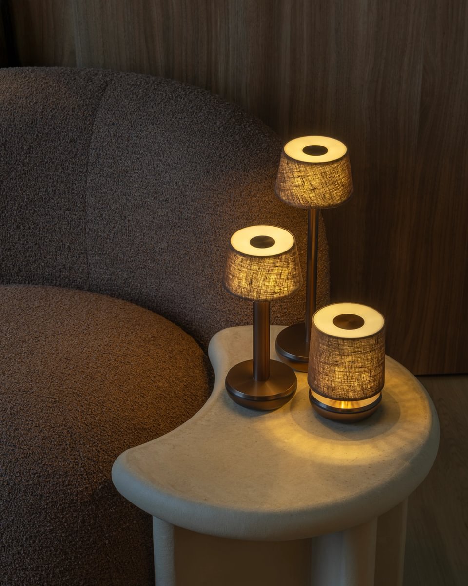 Humble Two Cordless Table Lamp by Humble, Bronze with Brown Linen Shade (image 38)