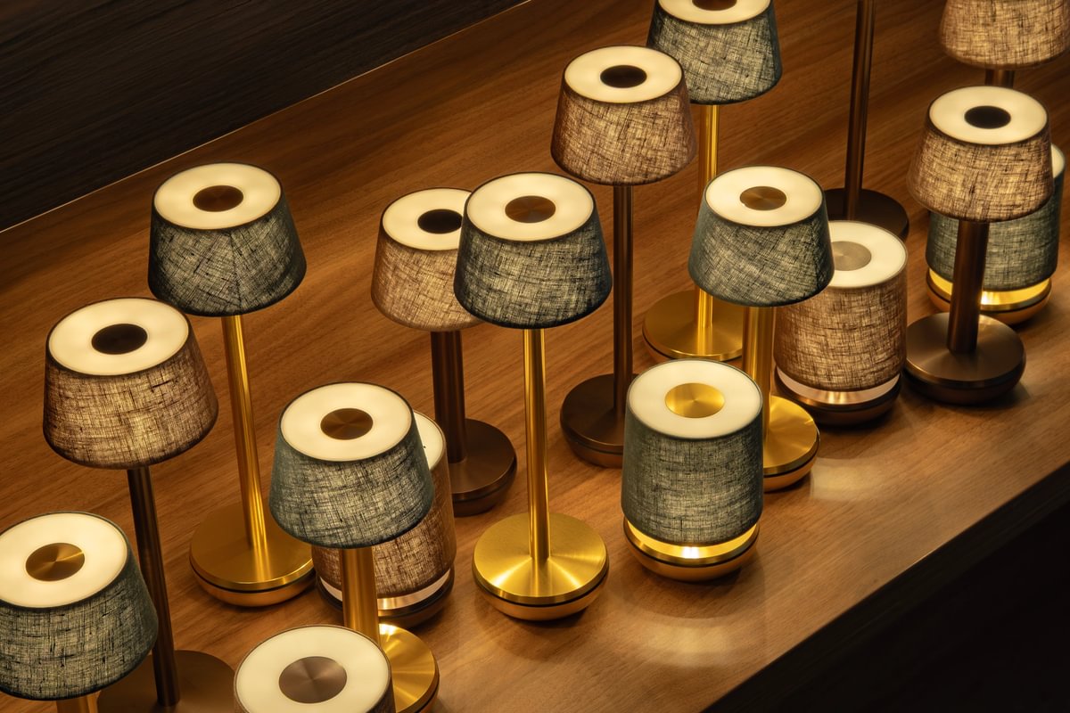 Humble Firefly Cordless Table Lamp by Humble, Bronze with Brown Linen Shade (image 8)