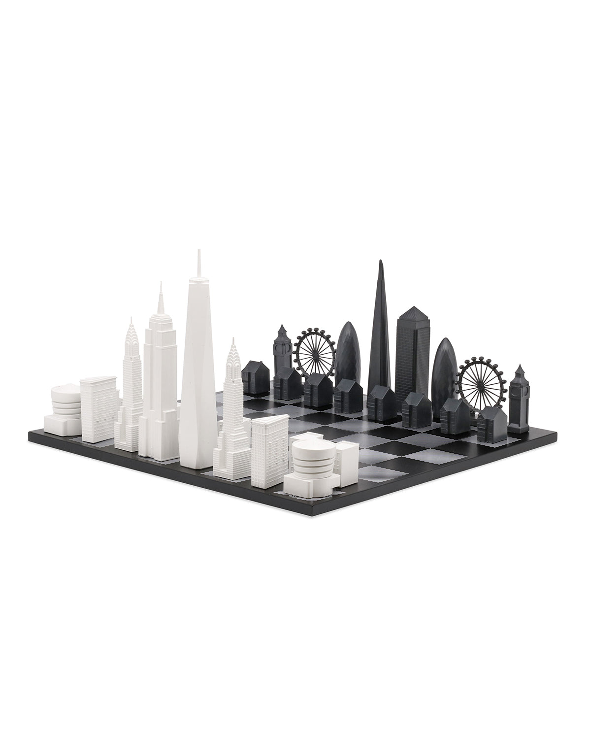Skyline Chess London vs New York Edition acrylic chess set with black & white hatch board – photo 2