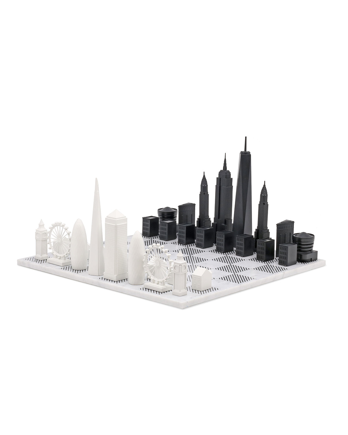 Skyline Chess London vs New York Edition acrylic chess set with marble hatch board – photo 2