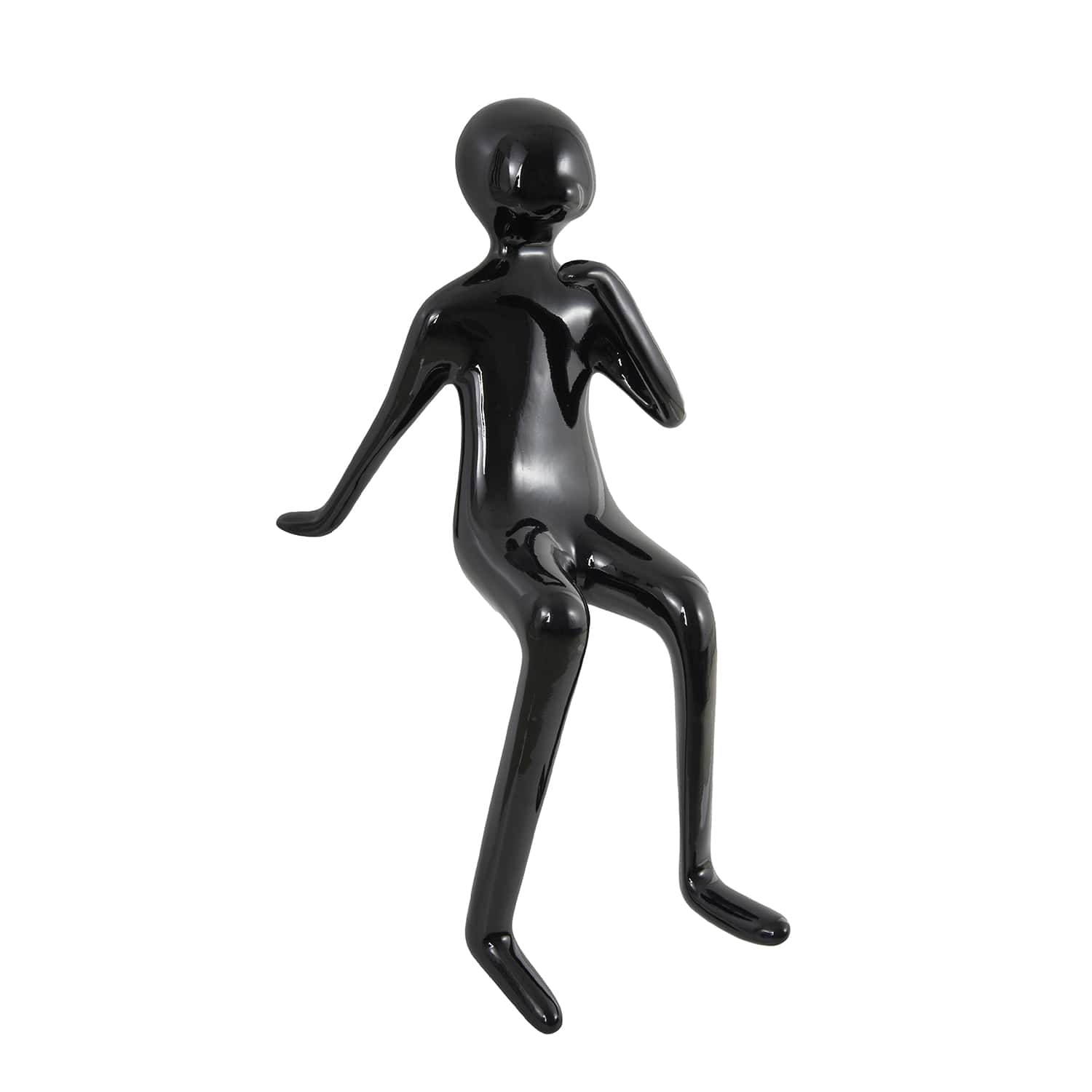 Urban Thinker Glossy Black Resin Seated Figure Sculpture by Finesse Decor SM-P25-BLK
