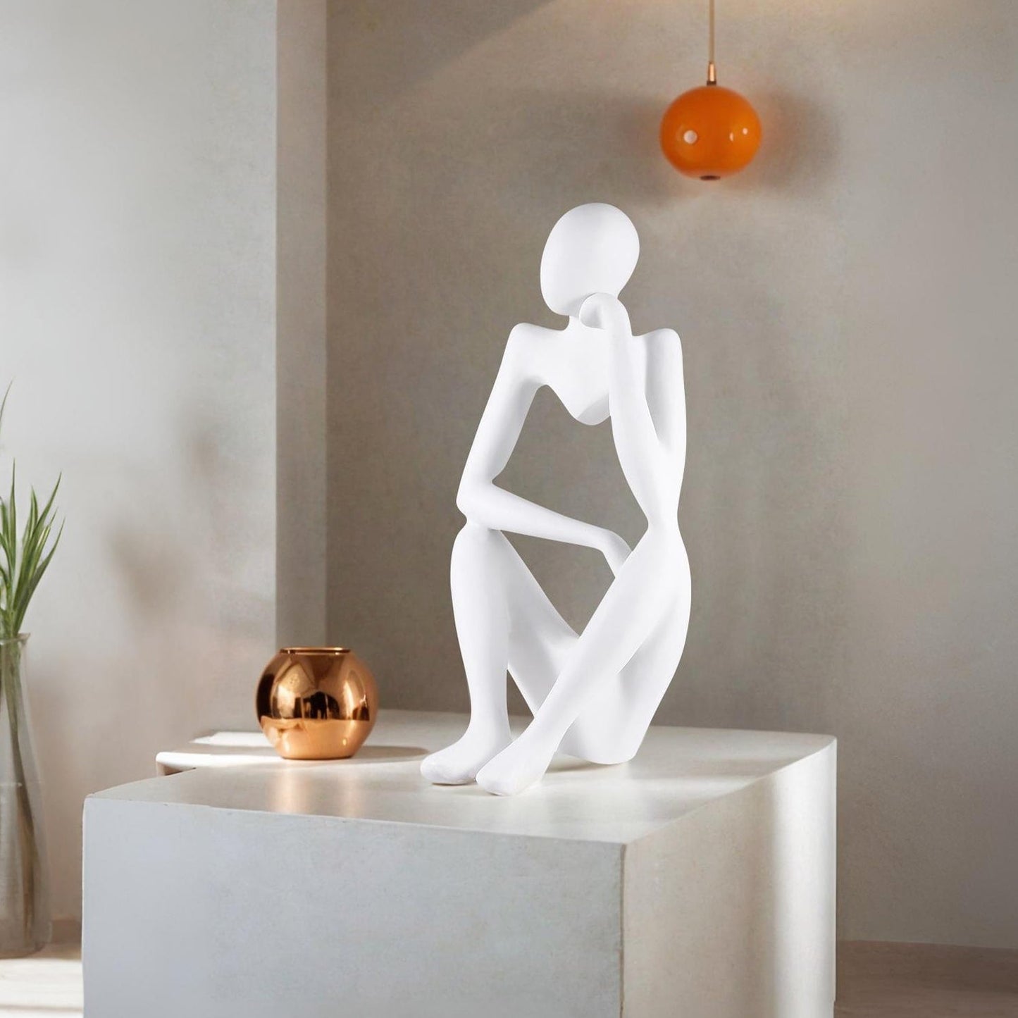 Thinking Figure Sculpture White by Finesse Decor SM-P25-MW
