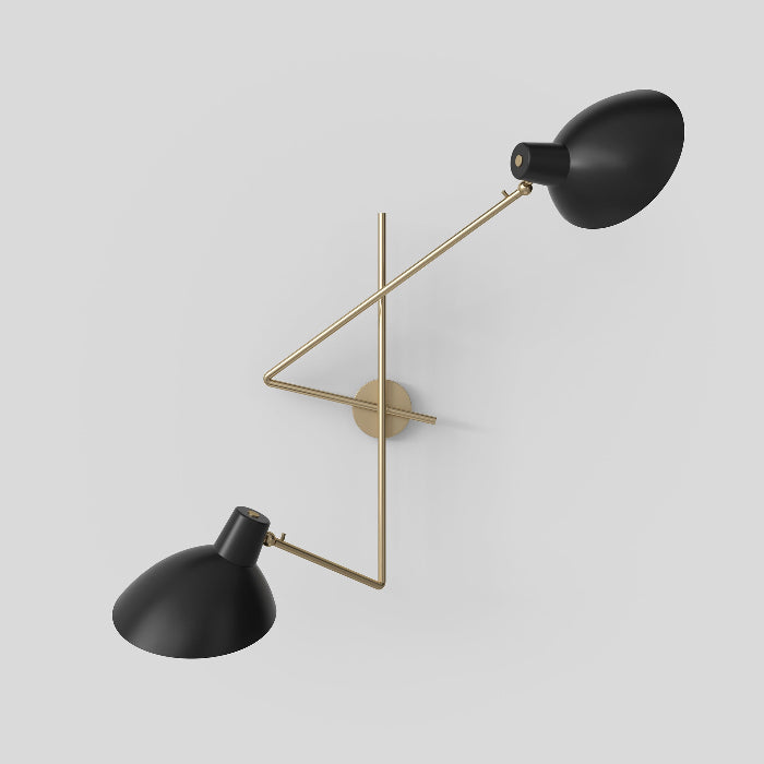VV Cinquanta Wall Twin by Astep — brass mount with two black reflectors