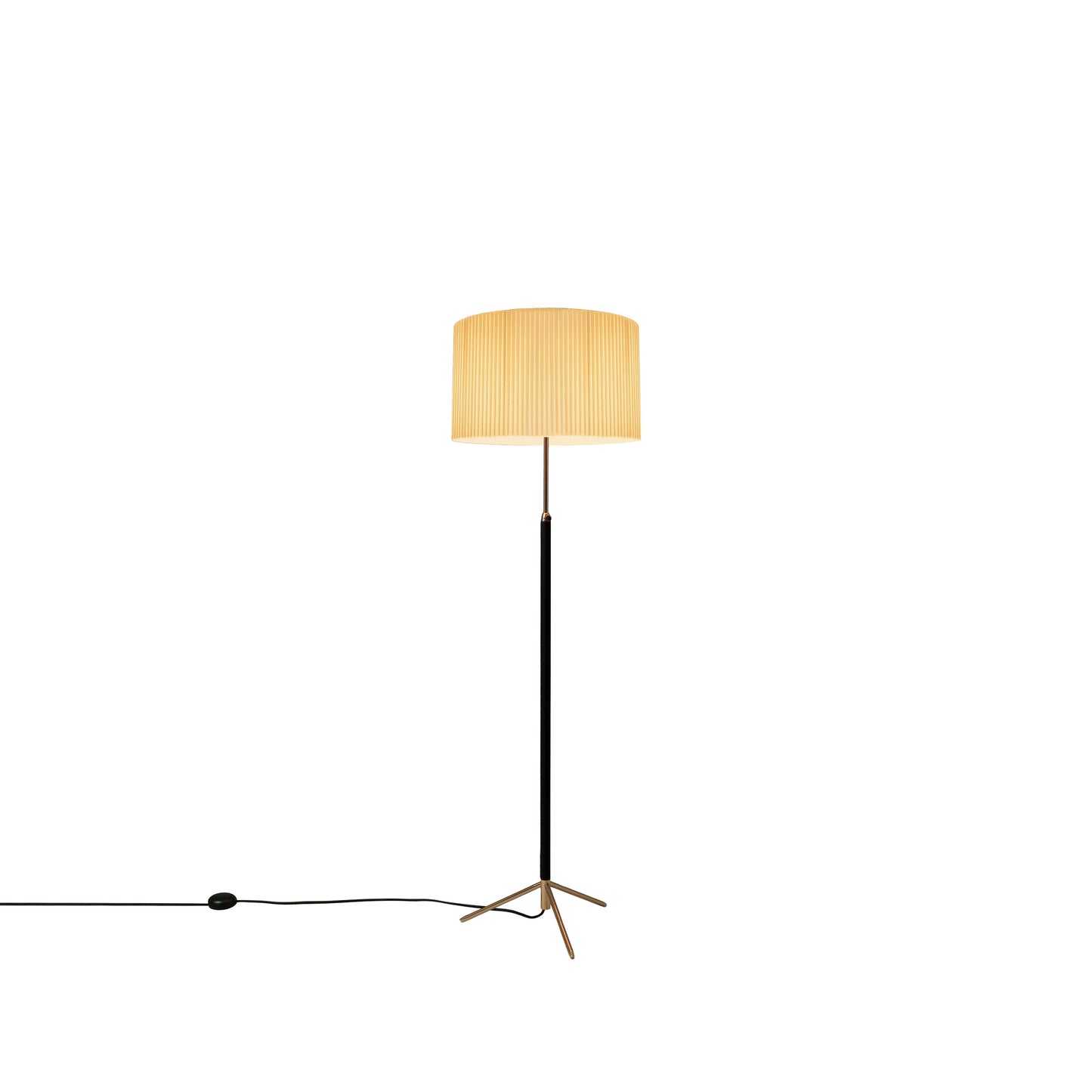 Santa & Cole Pie de Salon G2 leather stem floor lamp with natural ribbon shade and Polished Brass base