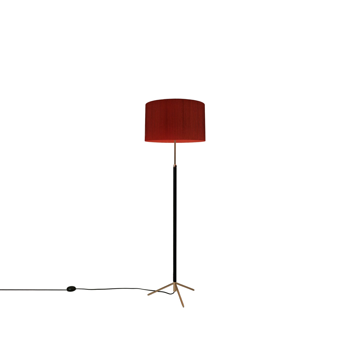 Santa & Cole Pie de Salon G2 floor lamp with red ribbon shade and adjustable height