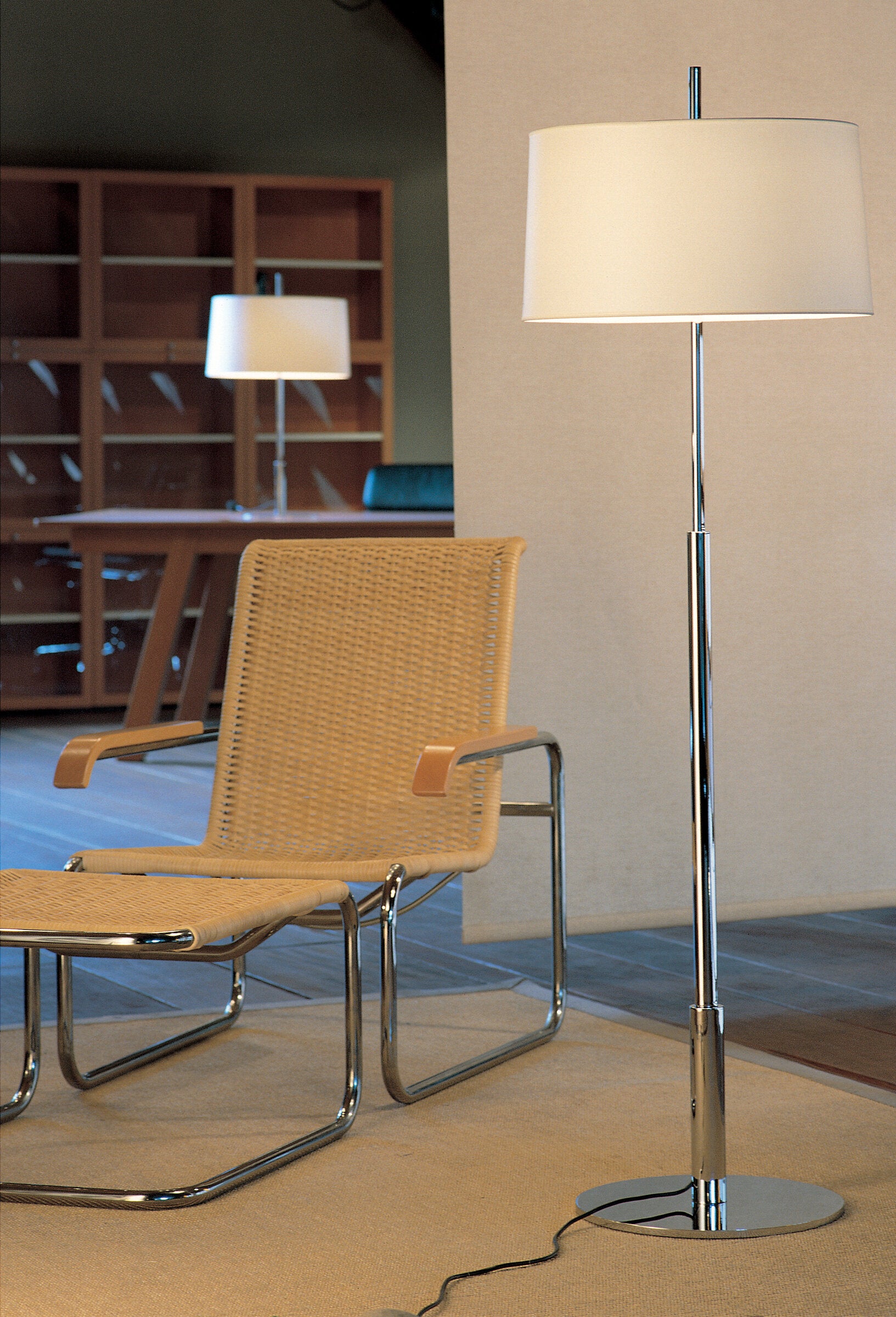 Modern floor lamp with parchment shade for upscale interiors