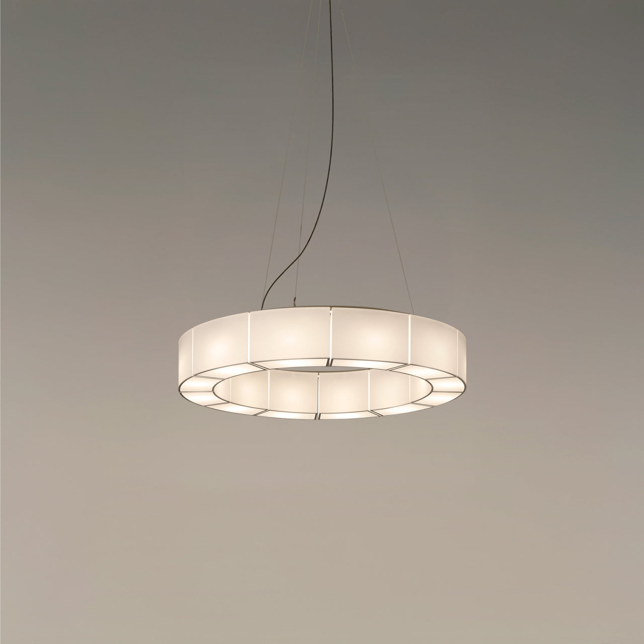 Contemporary dining room chandelier with white translucent shades