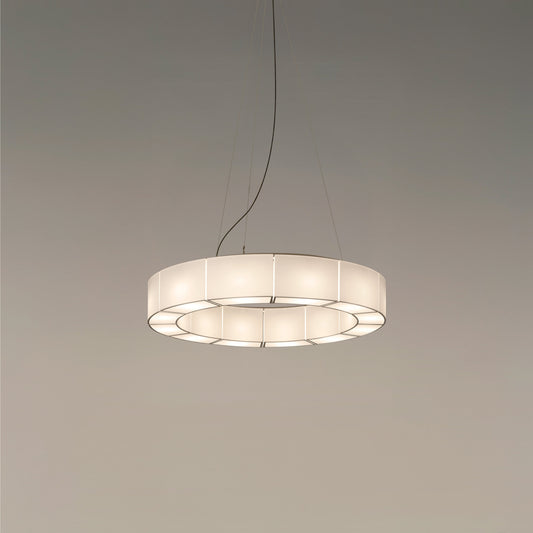 Contemporary dining room chandelier with white translucent shades