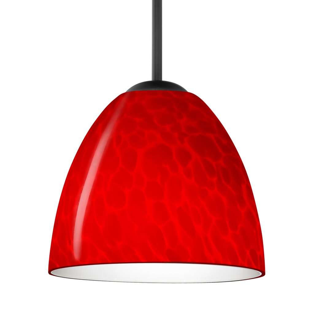 Contemporary pendant lighting with Red Cloud glass shade and soft ambient illumination