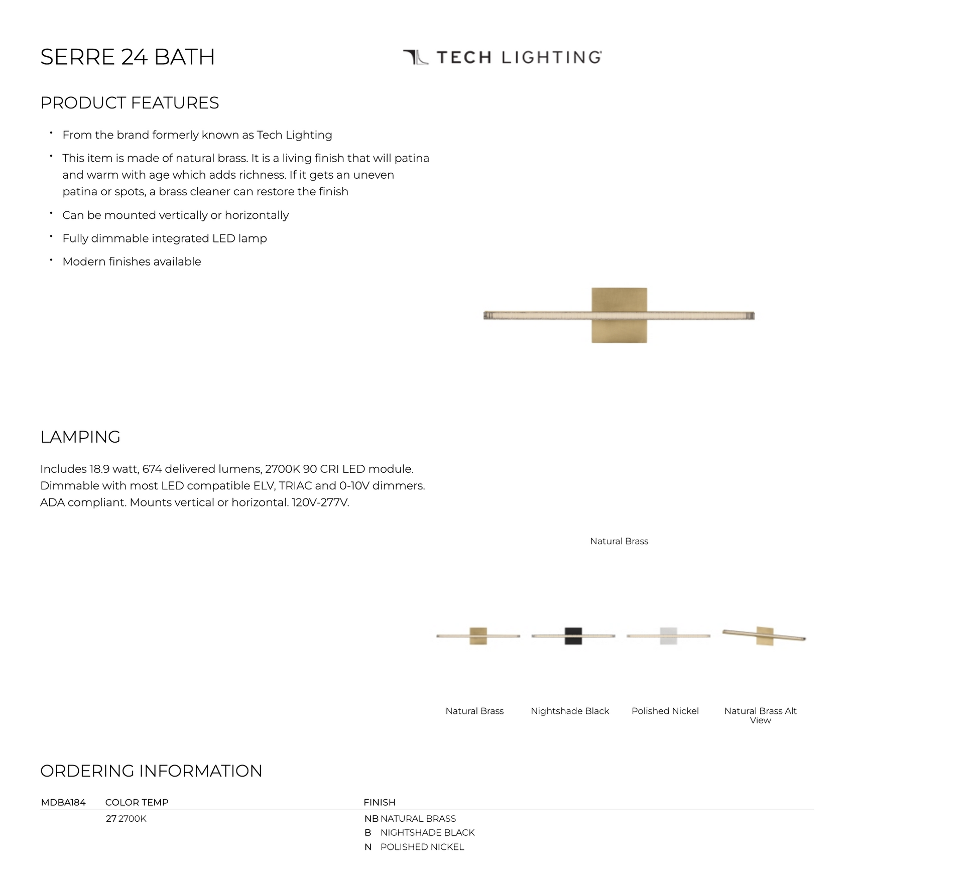 Visual Comfort Serre 24 Inch Led Bathroom Vanity Light 