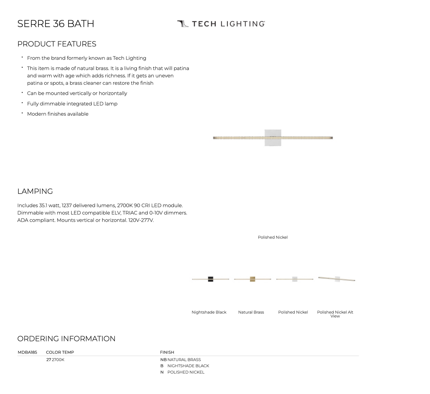 Visual Comfort Serre 36 Inch Led Bathroom Vanity Light 