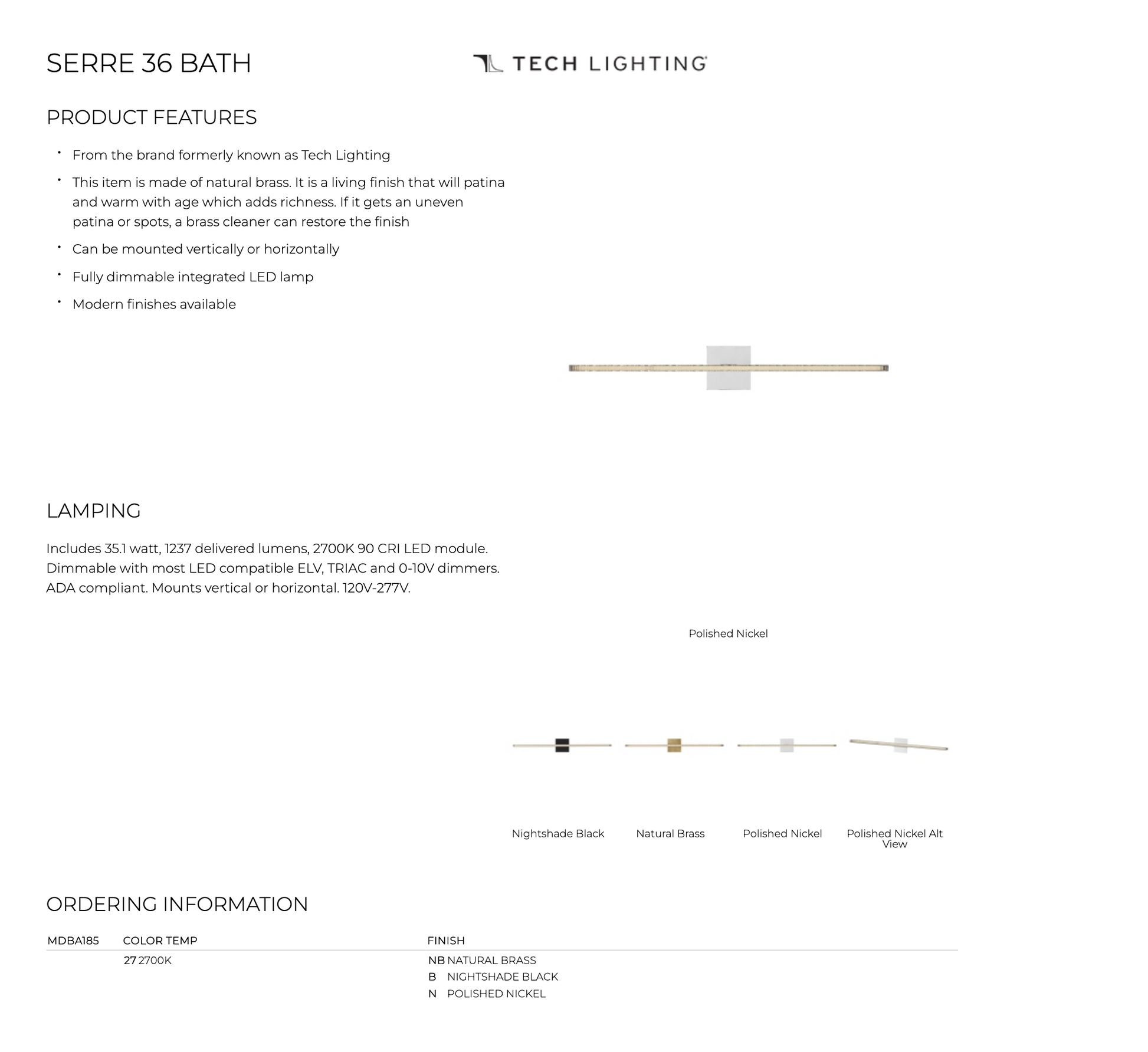 Visual Comfort Serre 36 Inch Led Bathroom Vanity Light 