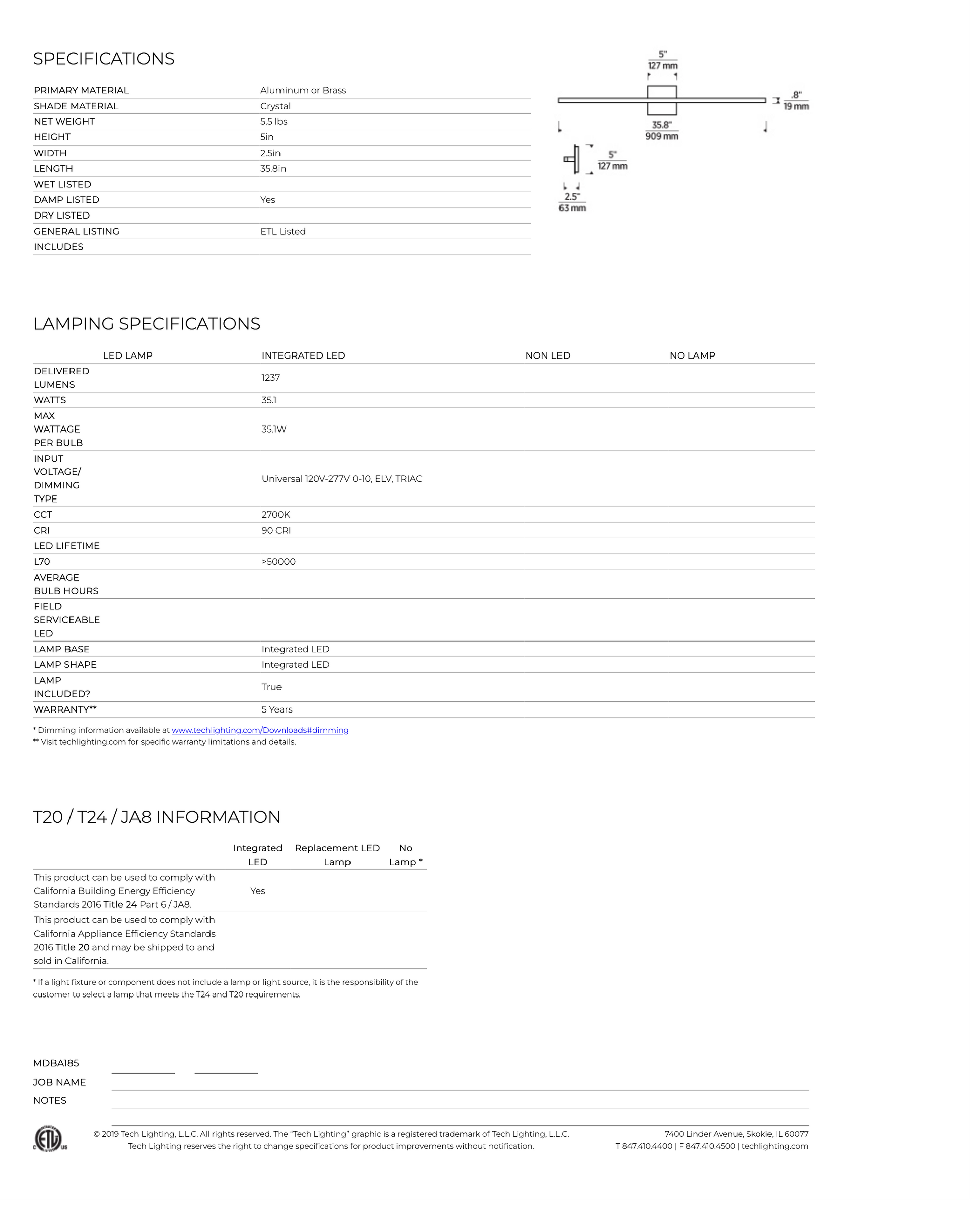 Visual Comfort Serre 36 Inch Led Bathroom Vanity Light 