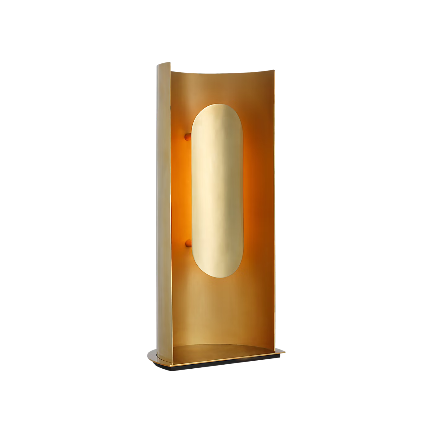 Modern brass table lamp with integrated LED lighting and warm glow