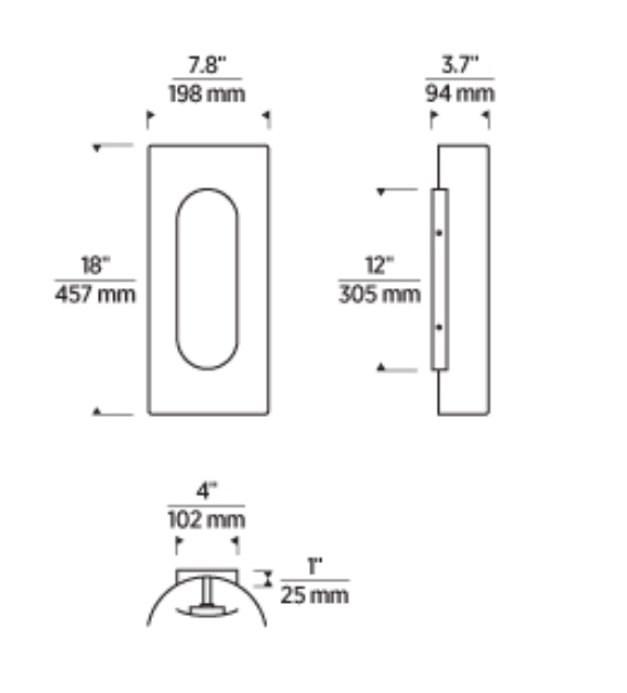 Architectural line drawing of Visual Comfort Shielded Medium LED wall sconce in bronze finish