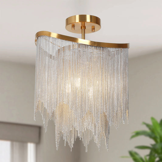 13 Inch Brass Semi Flush Mount Ceiling Light Fixture - LNC Home