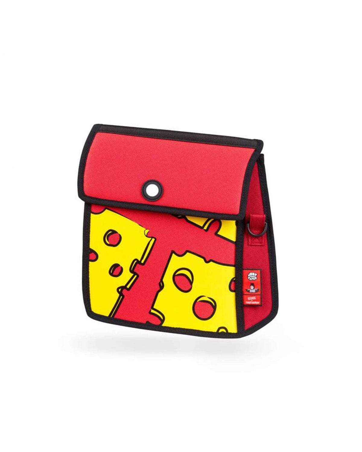 JumpFromPaper Pop Art Cheese Shoulder Bag, red and yellow front view