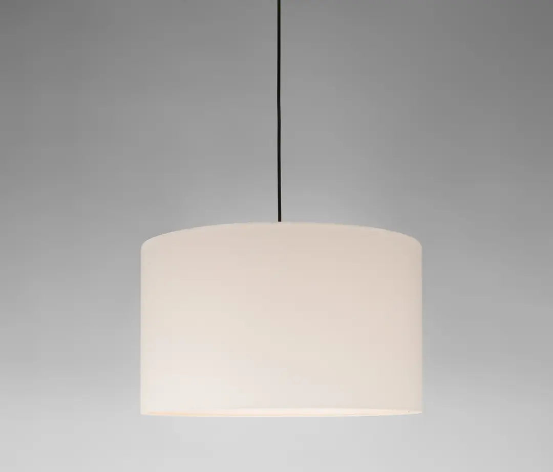 Designer pendant light with white linen shade by Santa & Cole for kitchens and living rooms