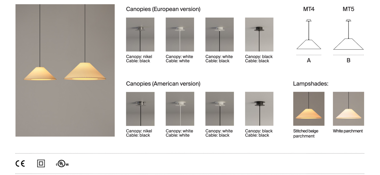 Minimalist parchment ceiling pendant by Gabriel Ordeig Cole shade, canopy and cable options
