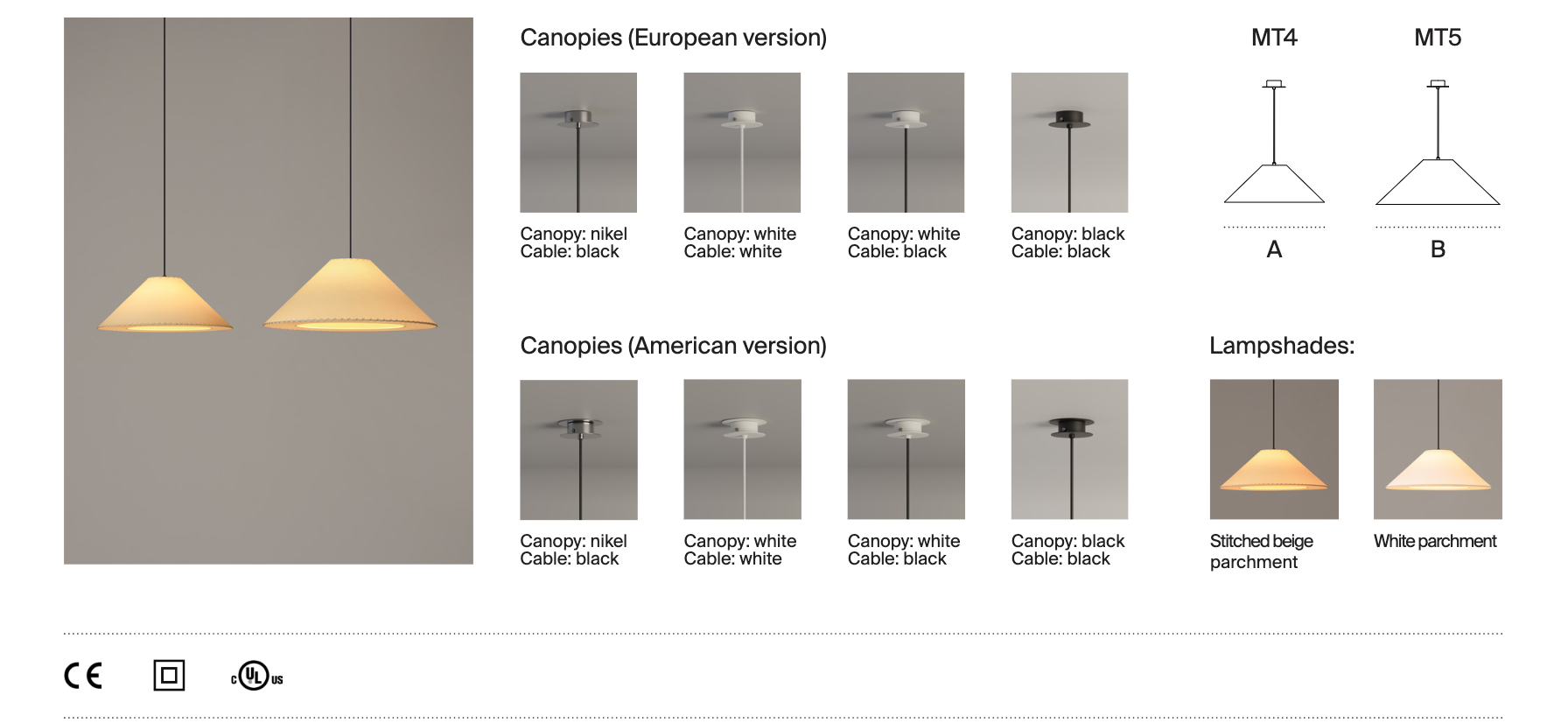 Minimalist parchment ceiling pendant by Gabriel Ordeig Cole shade, canopy and cable options
