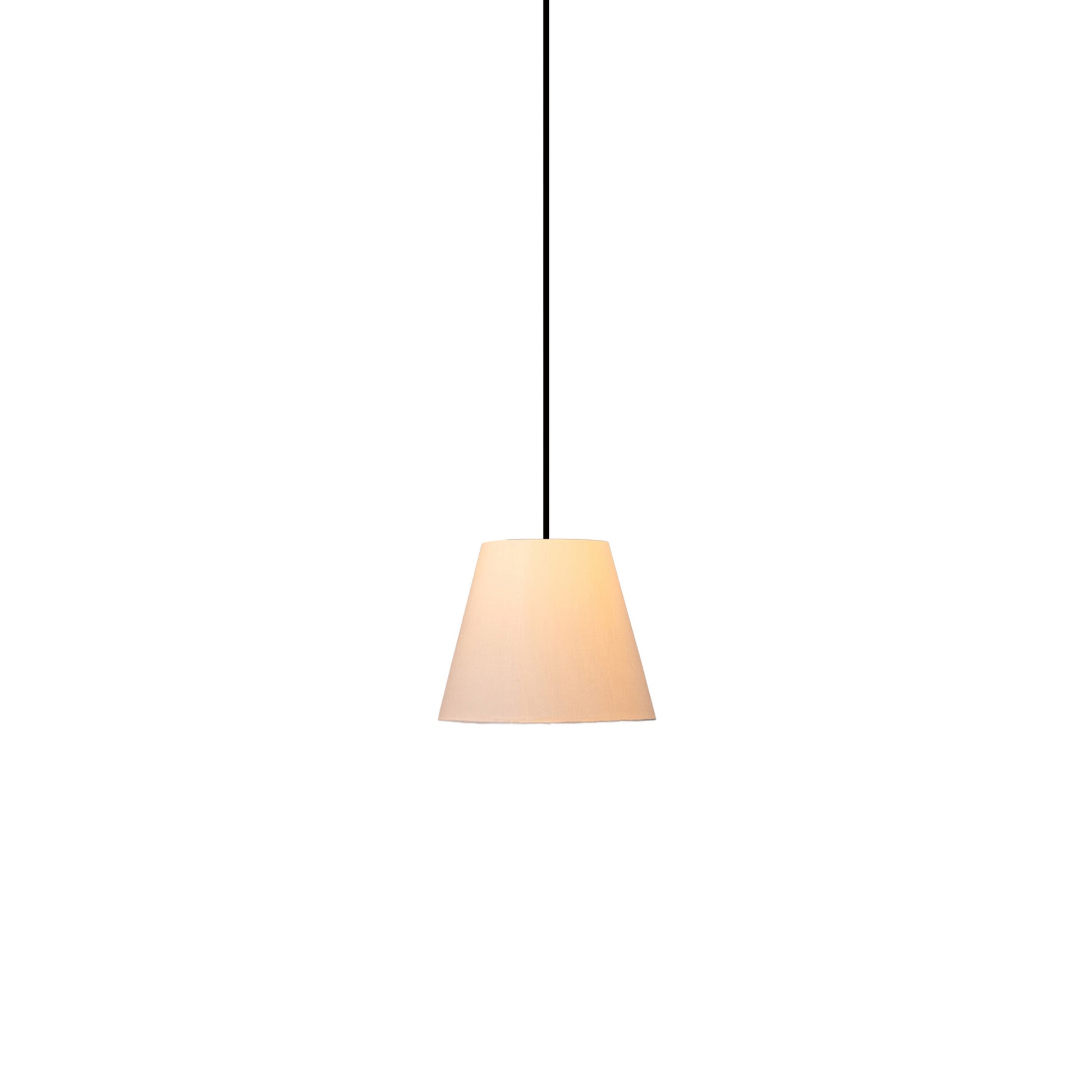 Designer Sísísí Cónicas MT1 pendant lamp with white linen shade for dining rooms, bedrooms, and hospitality spaces