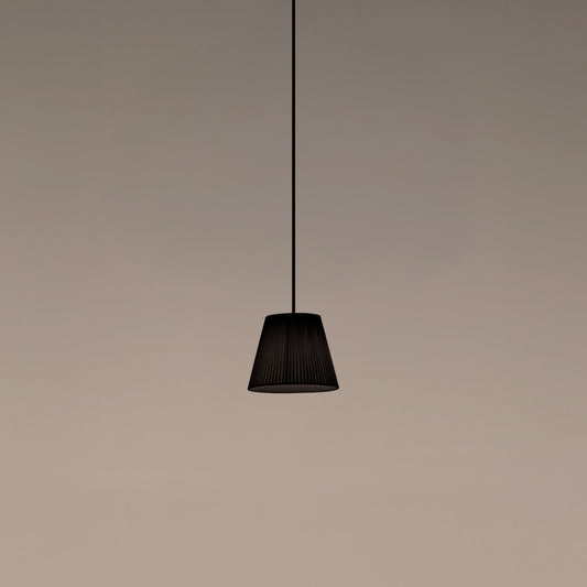Santa & Cole PT1 conical pendant light in black ribbon finish with black canopy for contemporary interiors