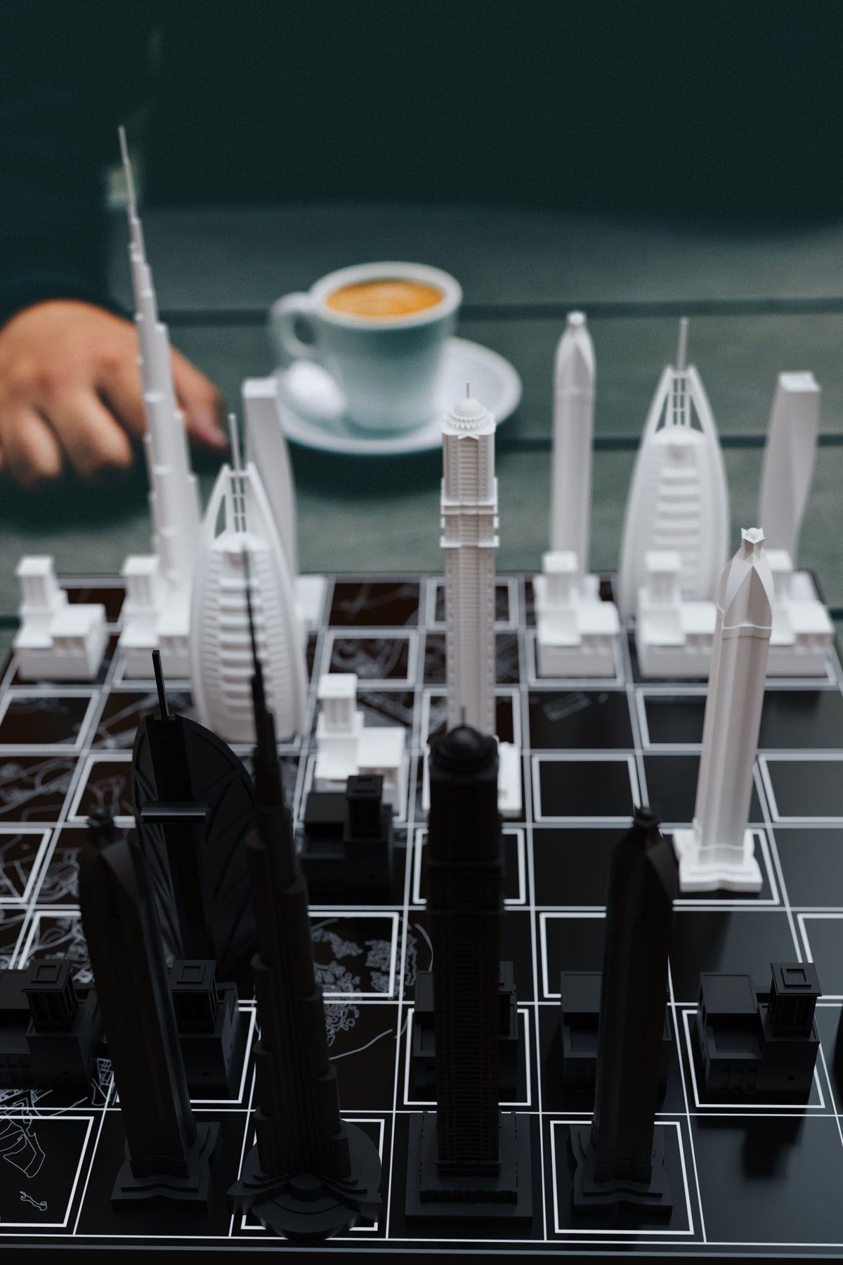 Skyline Chess Dubai Edition acrylic chess set with dubai map board – photo 4